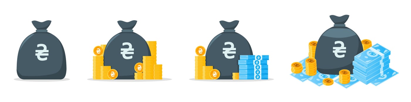 Ukrainian Hryvnia Money Bag Icon Set vector