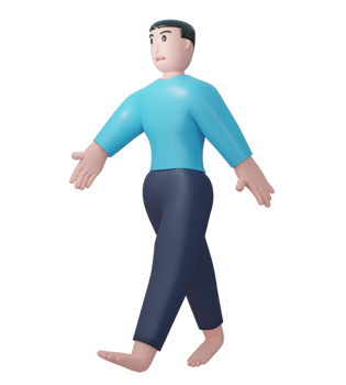 3D cartoon man walking casually. Illustration of a man walking on a transparent background 3d rendering png