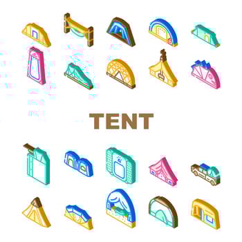 tent equipment tourism icons set vector
