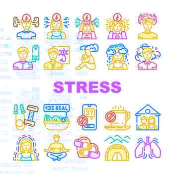 stress headache depression icons set vector