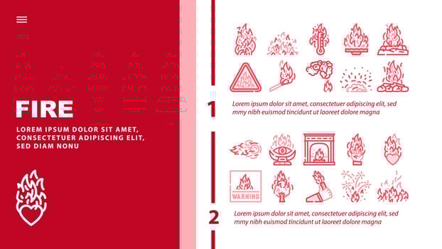 flame hot fire burn bonfire heat landing header vector