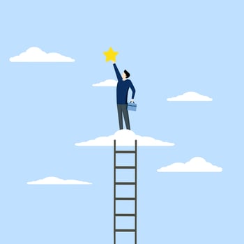 career path or dream job concept, Business champions win awards, win star employees, successful entrepreneurs climb the ladder to the clouds to achieve and reach the worthy stars. vector