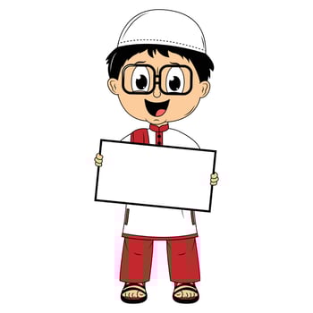 cute moslem boy cartoon illustration vector