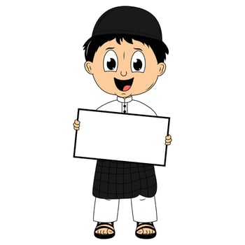 cute moslem boy cartoon illustration vector