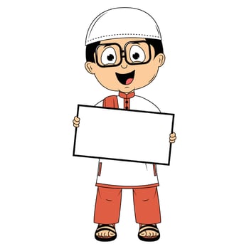 cute moslem boy cartoon illustration vector