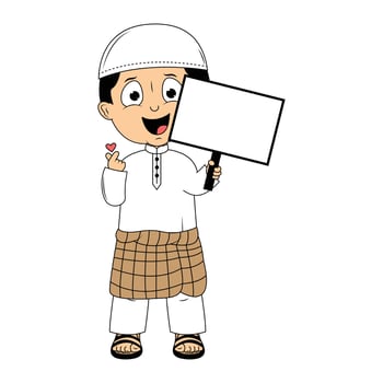 cute moslem boy cartoon illustration vector