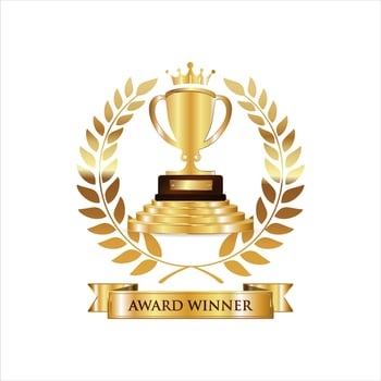 Realistic Golden Trophy with Gold Laurel Wreath  Vector Illustration