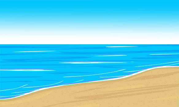 A beach scene with a blue sky and a sand beach. Summer landscape with ocean or sea. vector
