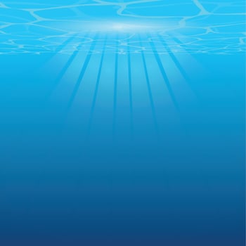 Bottom of ocean background. Bottom of sea with sunlight. Vector illustration.