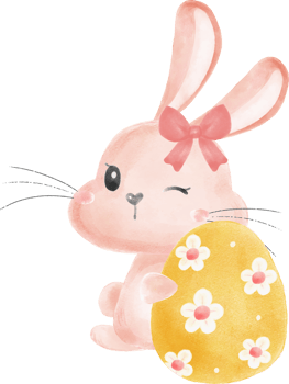cute sweet kawaii happy smile baby bunny rabbit watercolour cartoon  kid animal spring Easter egg png