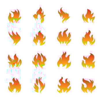 Set of Fire and Flame icons on white background. Vector Illustration and graphic outline elements.