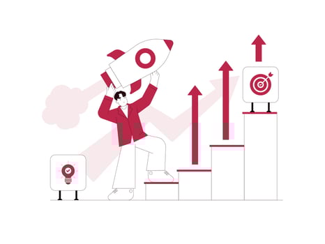 Business start up launching process, financial target investment, rocket space ship taking off concept illustration vector