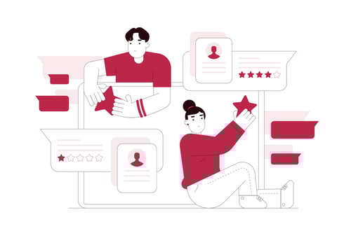 Feedback customer giving review and five stars positive rating, good and bad rate concept illustration vector