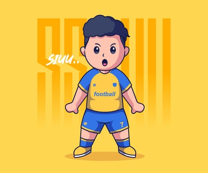 professional soccer player chibi character vector illustration, cute flat cartoon concept.