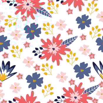 seamless pattern with abstract wild flowers, leaves and branches on white background. vector