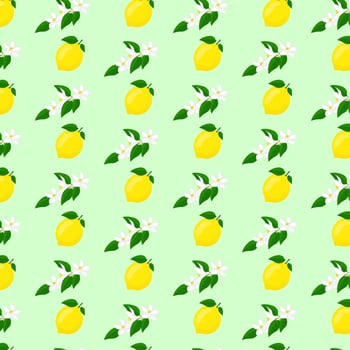 Branch of lemon with  flowers and lemon pattern. For posters, logos, labels, banners, stickers, product packaging design, etc. Vector illustration