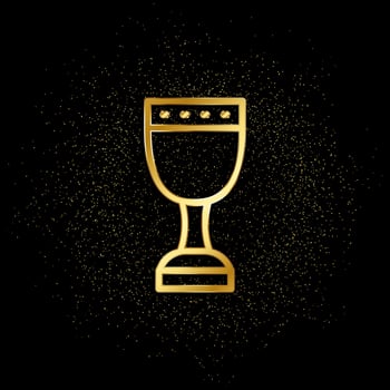Holy grail gold icon. Vector illustration of golden particle background.. Spiritual concept vector illustration .