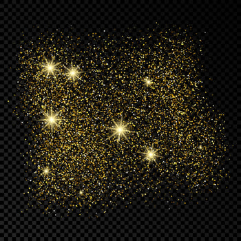 Golden glittering backdrop on a dark background. Background with gold glitter effect and empty space for your text. Vector illustration