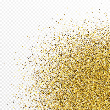 Gold glitter confetti backdrop isolated on white background. Celebratory texture with shining light effect. Vector illustration.