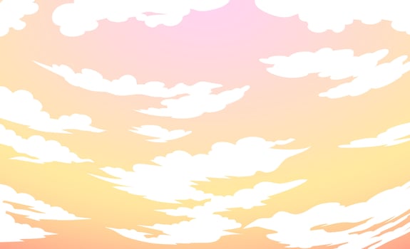 Bright pink sky background with clouds. vector