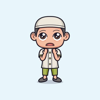 cute cartoon muslim boy praying vector