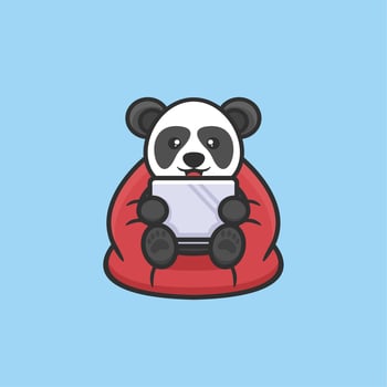 cute panda sitting logo design vector