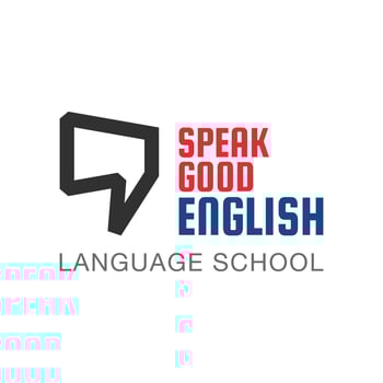English language school logo design with speech bubble. Vector illustration of English language school, lesson, course logo