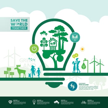 Save the world together green ecology vector illustration.