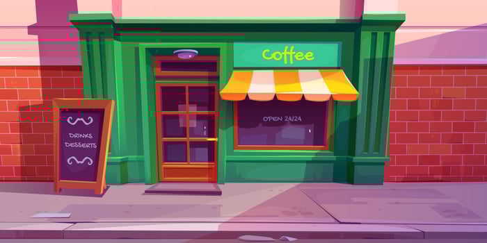 Vintage coffee shop. City cafe storefront exterior vector