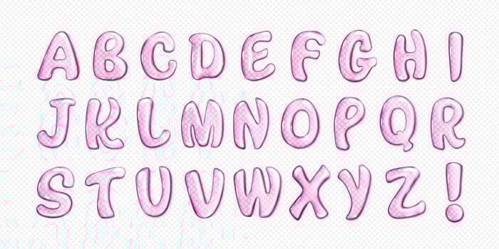 Pink water alphabet, type font with letters vector