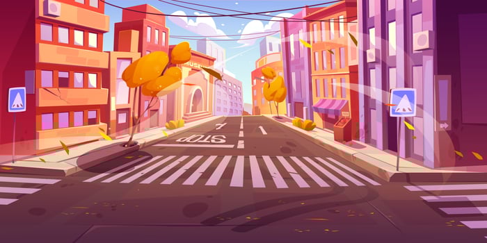 Autumn city crossroad with wind cityscape vector