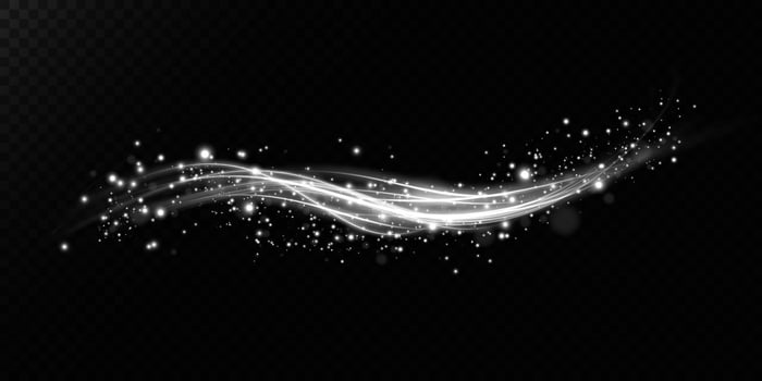 Luminous white lines of speed. Light glowing effect. Abstract motion lines. Light trail wave, vector