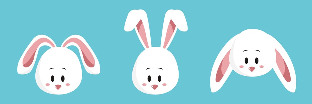 face set of a cute white rabbit. Kawaii bunny ear emoji, or bunny emoticon. symbol of a rabbit. Expression of a funny animal cartoon figure. outline in a vector illustration