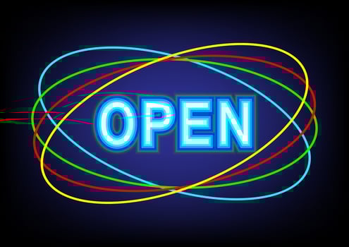 Text open neon led light text digital networking online electric letters abstract background wallpaper art vector illustration