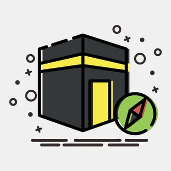 Icon qibla direction. Islamic elements of Ramadhan, Eid Al Fitr, Eid Al Adha. Icons in MBE style. Good for prints, posters, logo, decoration, greeting card, etc. vector