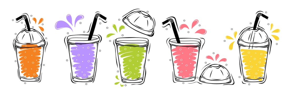 Set of plastic cups with non alcoholic drinks. Healthy food or Detox concept vector