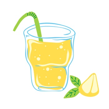 Glass of lemonade with lemon slice vector