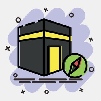Icon qibla direction. Islamic elements of Ramadhan, Eid Al Fitr, Eid Al Adha. Icons in comic style. Good for prints, posters, logo, decoration, greeting card, etc. vector