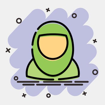 Icon moslem woman. Islamic elements of Ramadhan, Eid Al Fitr, Eid Al Adha. Icons in comic style. Good for prints, posters, logo, decoration, greeting card, etc. vector