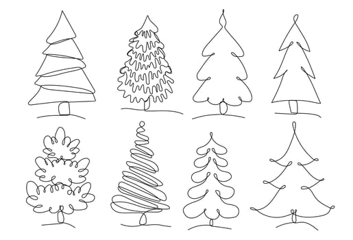 Christmas trees one line art illustration vector
