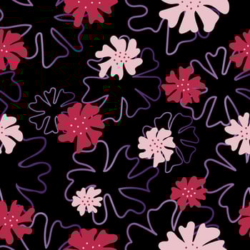 Aesthetic contemporary seamless pattern with pink flowers vector