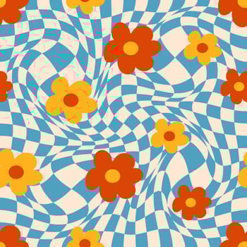 Abstract square seamless pattern with vintage groovy daisy flowers vector