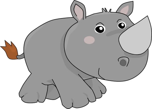 Cute baby rhino walking. Animal vector illustration. Kids school drawing.