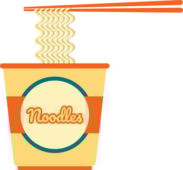 Cup noodle with chopsticks flat vector illustration. Instant noodle vector design.