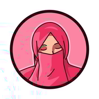 close-up portrait of a female character wear Niqab. Islamic veil, headscarf. round, circle avatar icon for social media, user profile, website, app. Line cartoon style. vector illustration.