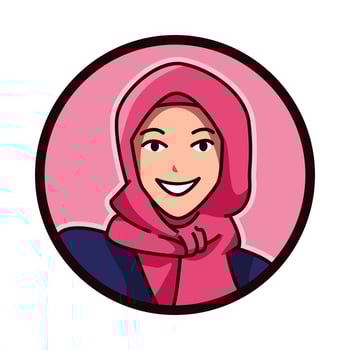 close-up portrait of a female character with an Islamic veil, headscarf, hijab, chador. round, circle avatar icon for social media, user profile, website, app. Line cartoon style. vector illustration.