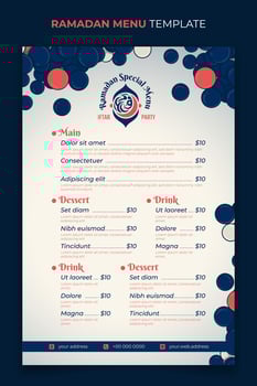 Food restaurant menu template for ramadan iftar party with bubble background design vector