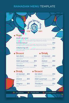 Iftar food menu for restaurant menu template in ramadan kareem event design vector