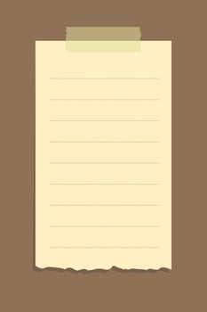 Torn yellow sticky note vector illustration. Taped office memo paper template.