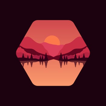 evening natural scenery vector illustration, lake trees, forest, sun, sunset, suitable card background image etc